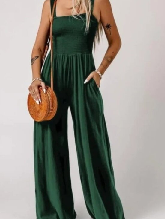 Dokotoo Pants - Dokotoo Women's Green Smocked Bodice Fit & Flared Summer Jumpsuit Size XL